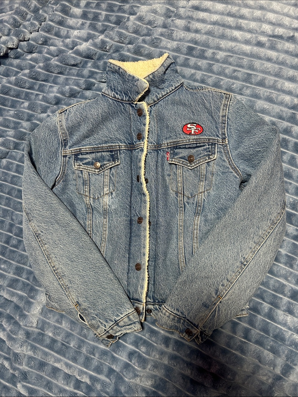 Levi's Light Blue Denim Sherpa Jacket with Cream Lining